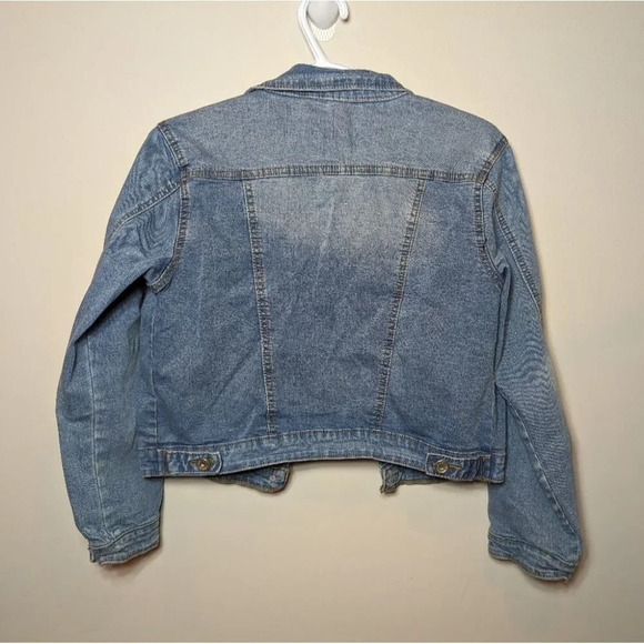 Peace Jeans Denim Jacket Ooistance Cropped Button Up Front Large Woman's - Picture 3 of 9